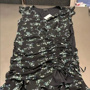 Banana Republic Black Ruched Dress with Floral Detail Size 14T